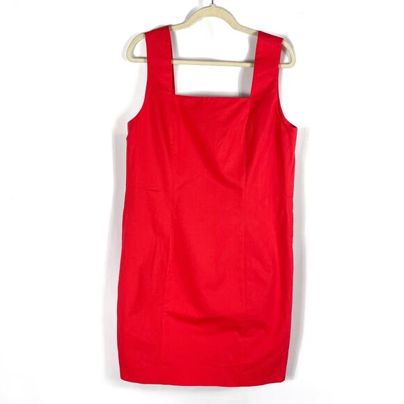 COS Cotton Linen Sheath Dress Red Mini Square Neck Sleeveless Pockets Sz 14 - Picture 3 of 10